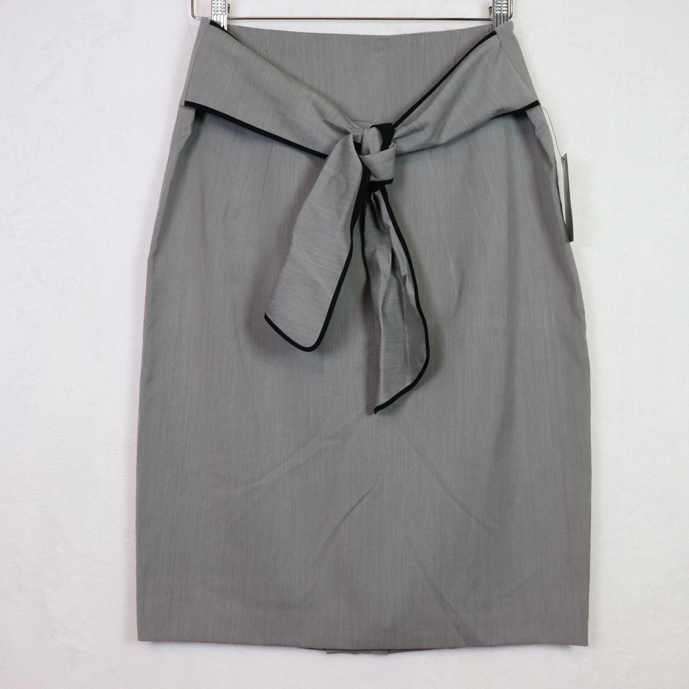 WORTHINGTON Gray Tie Waist Piping Pencil Skirt 12